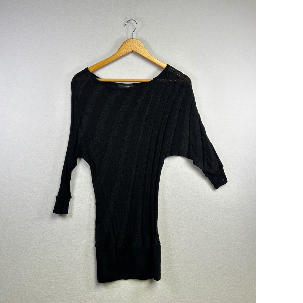 White House Black Market Black Knit Dolman‎ Sleeve Sheer Stripe Tunic Top XS